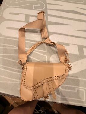 Neutral Braided-Strap Saddle Crossbody Bag